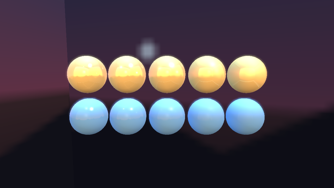 Gold and blue sphere rows with the original six-face environment.