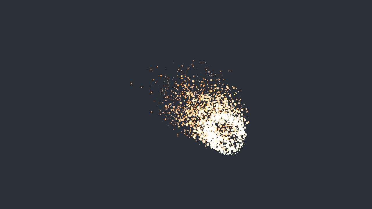 GPU-simulated embers with a color gradient and additive blending.