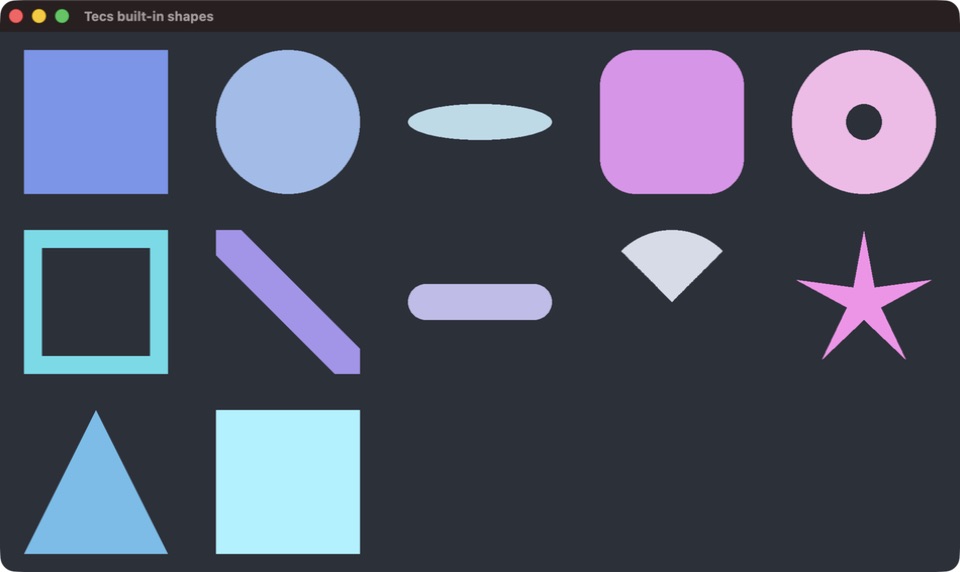 The built-in rectangle, circle, ellipse, rounded rectangle, ring, frame, line, capsule, pie, star, triangle and emissive materials